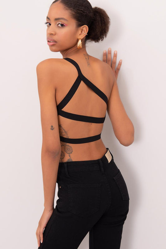 One Shoulder Strapped Back Crop Top