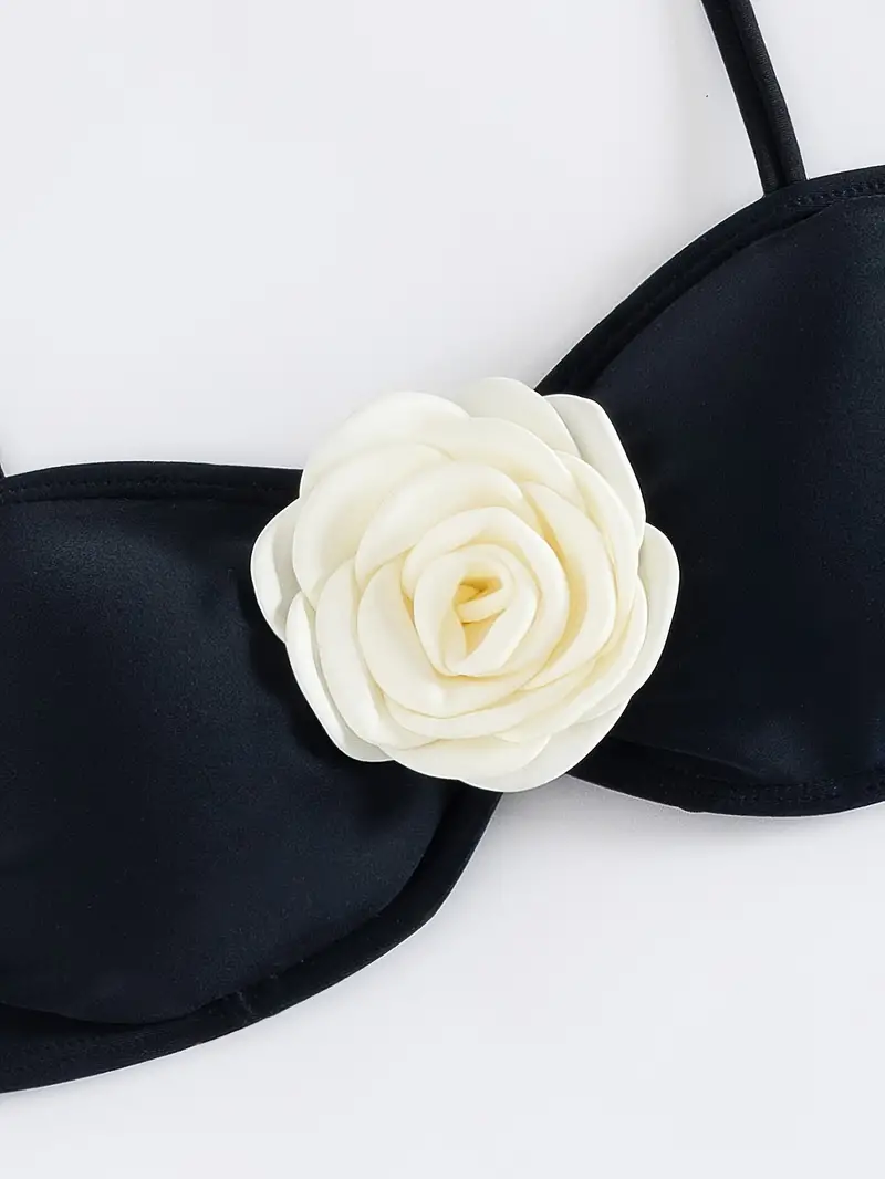 3D Rose Black & White Bikini