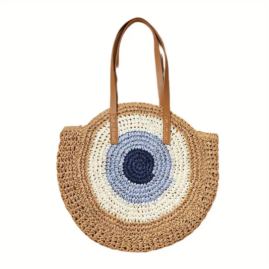 Color Contrast Straw Tote Bag