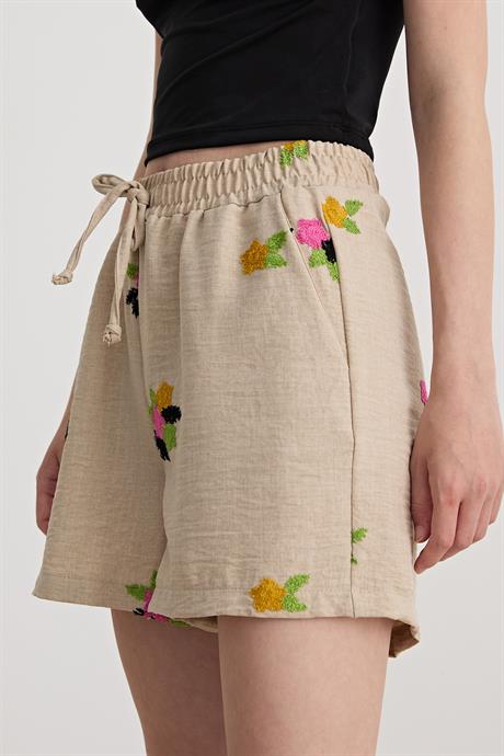 Flower Patterned Linen Shorts