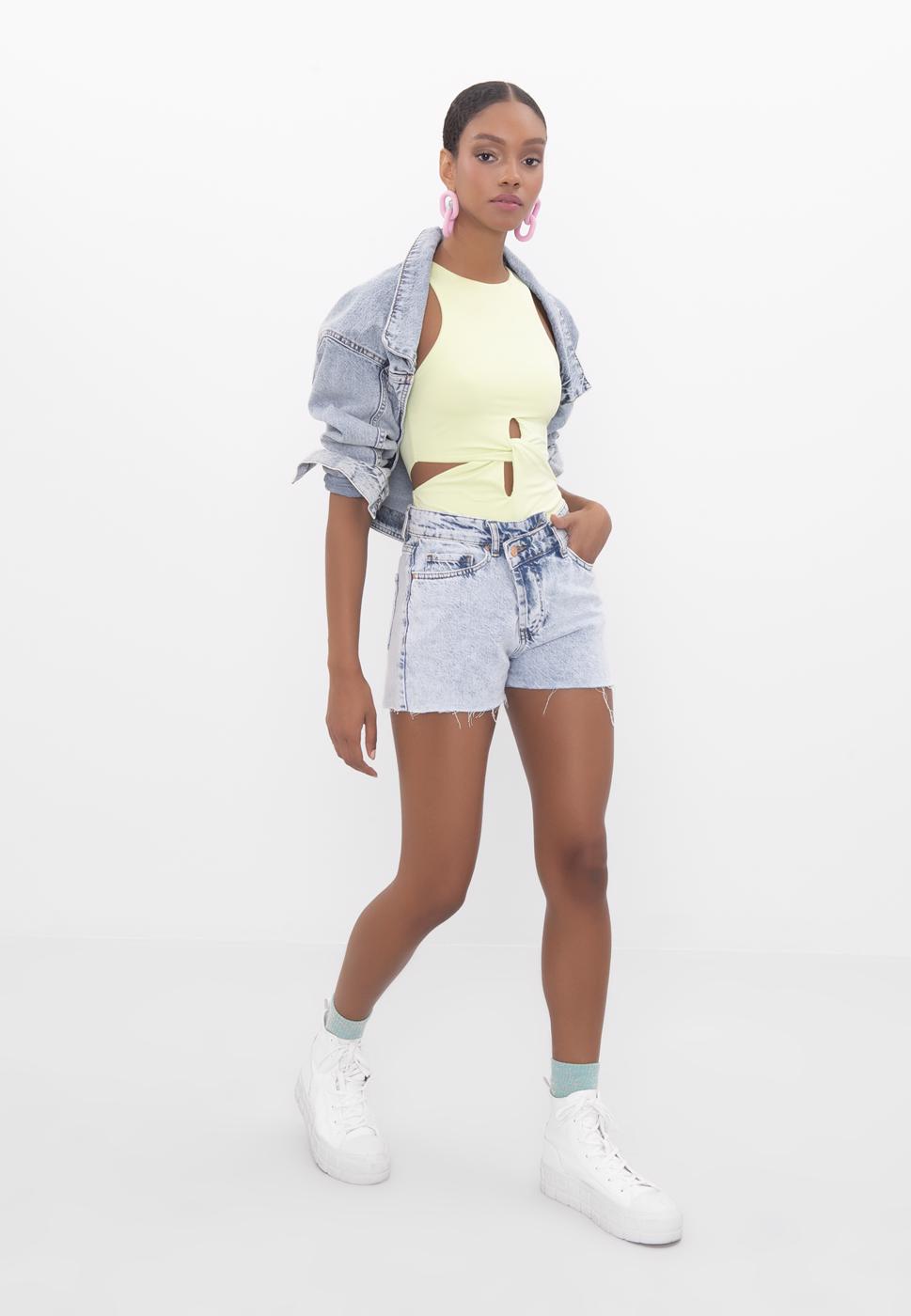 Assymmetric Denim Shorts