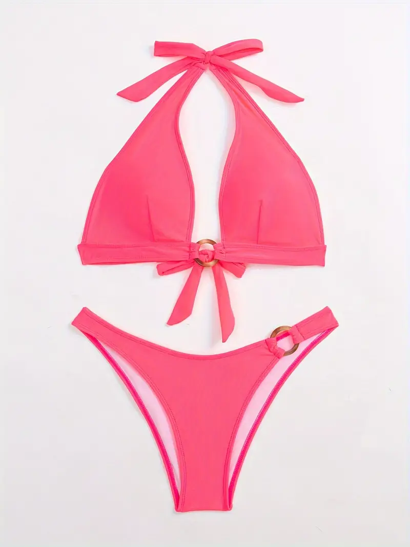 Bright Pink V-Neck Bikini