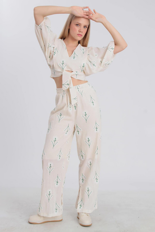 Embroidered Linen Two Piece Set