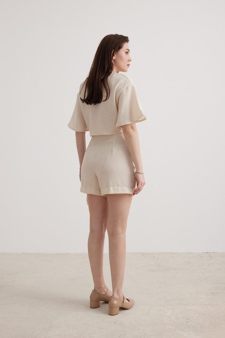 Linen Tie Front Shorts Skirt