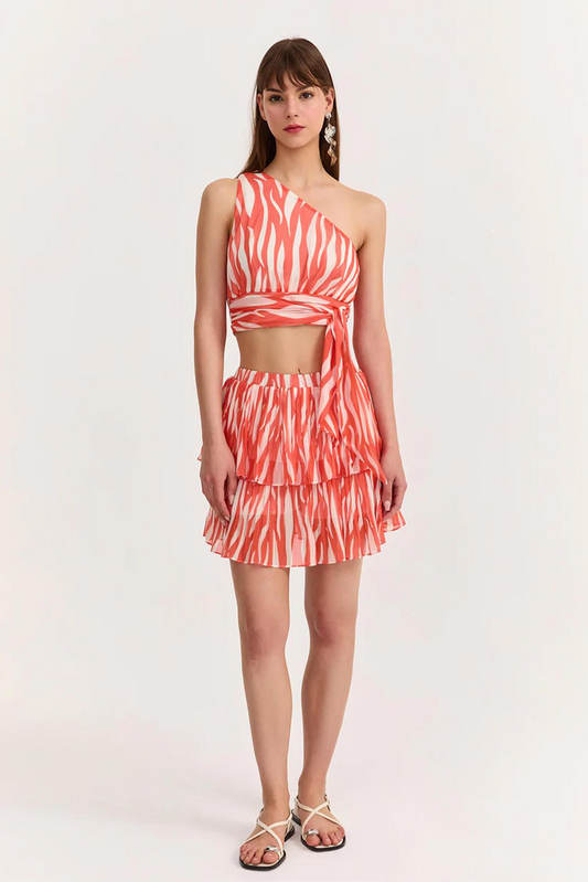 Orange Zebra Patterned One Shoulder Set